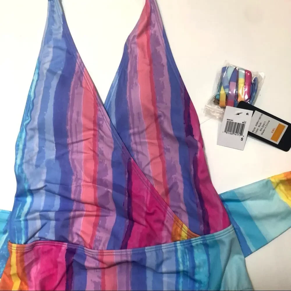 Rachel Roy Wrap Front Belted One Piece Swimsuit